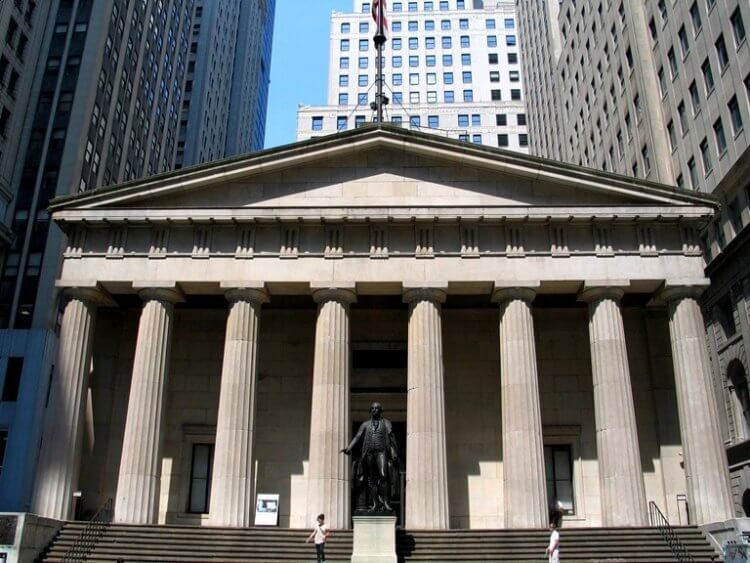 Federal Hall on Wall Street with Greek Architecture