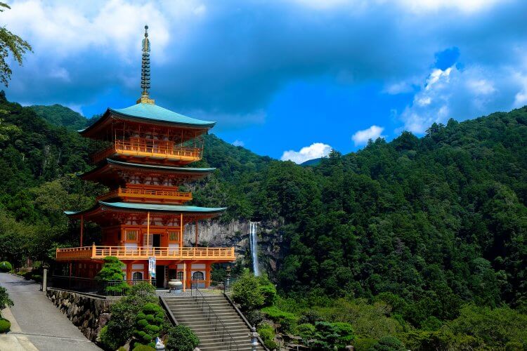 Temple with mountain in the background.
